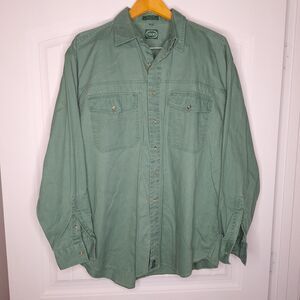Vintage Izod Lacoste Safari Shirt Men's Size Large Gree Button Long Sleeve